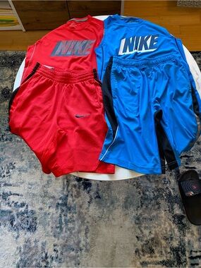 Nike Kids Matching Sets - Red & Blue Active Shorts.  Tops Size Medium, shorts L